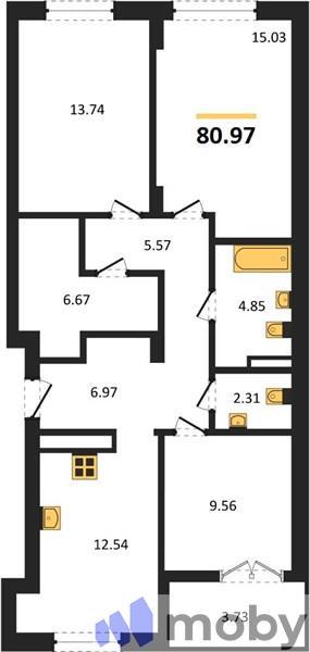 3-комнатная квартира, 79.2 м²
