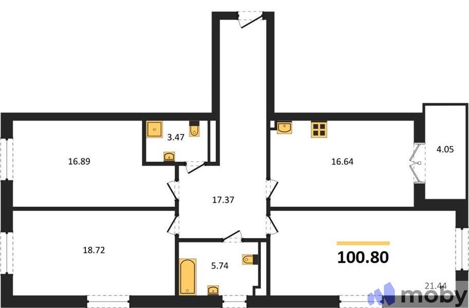 3-комнатная квартира, 100.8 м²
