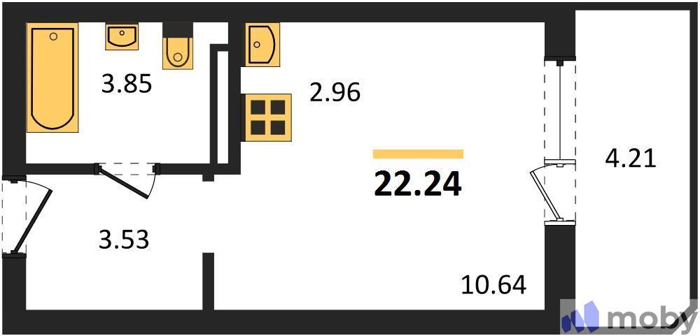 Студия, 22.2 м²