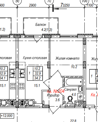 1-комнатная квартира, 34.2 м²