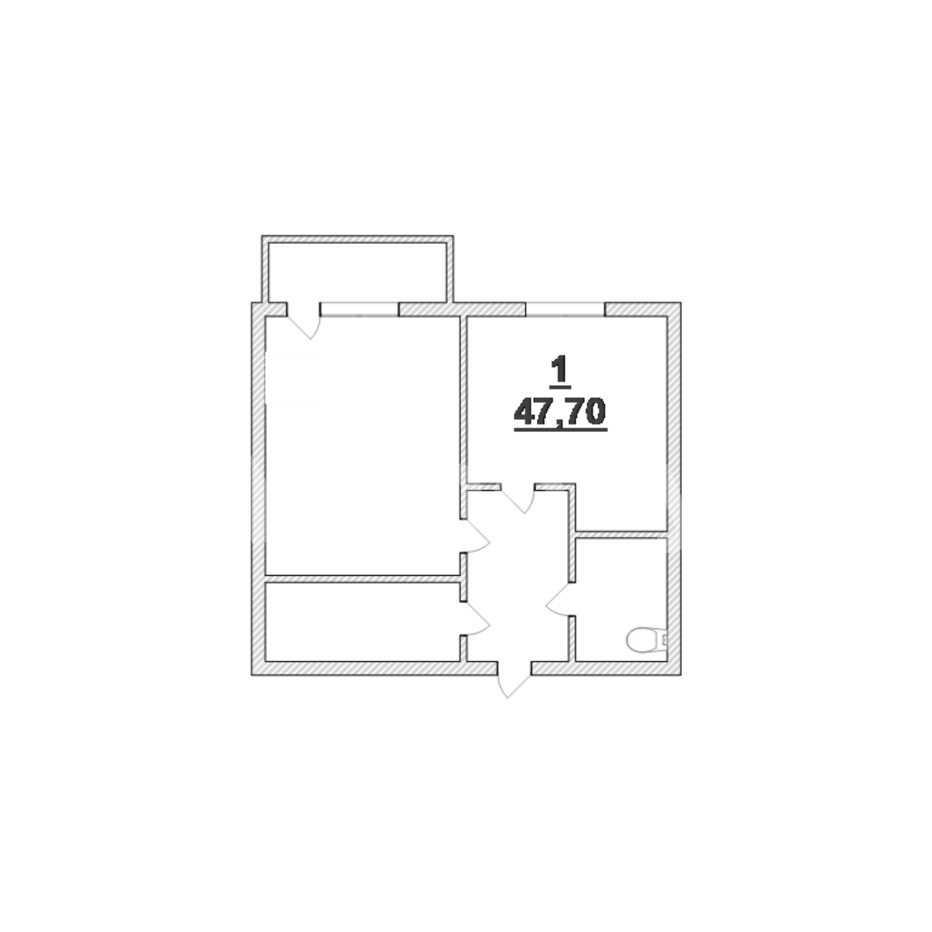 1-комнатная квартира, 43.2 м²