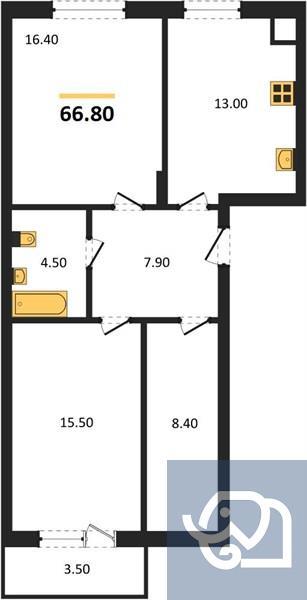 2-комнатная квартира, 66.8 м²