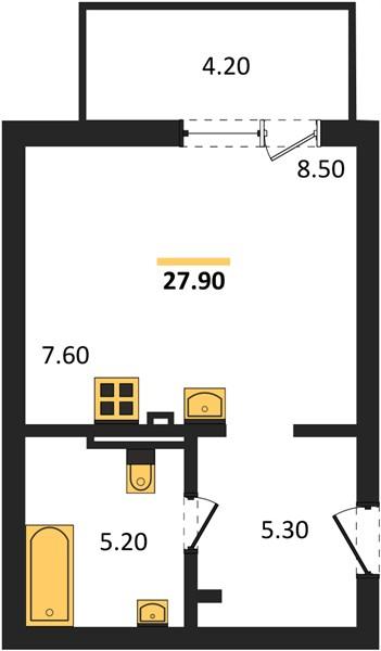 Студия, 27.9 м²