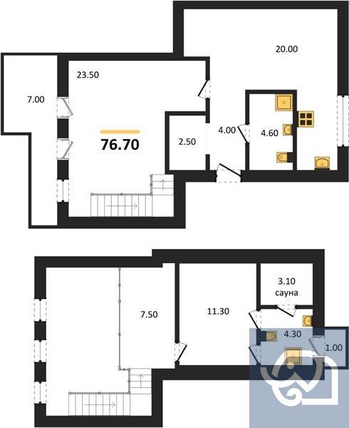 1-комнатная квартира, 76.7 м²