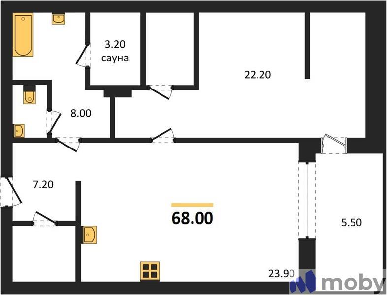1-комнатная квартира, 67.3 м²