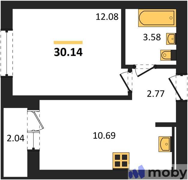 1-комнатная квартира, 31.2 м²