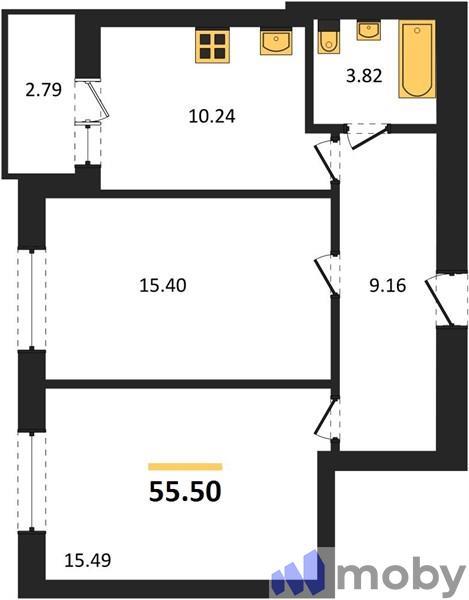 2-комнатная квартира, 56.9 м²