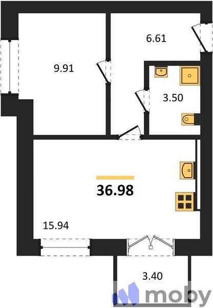 1-комнатная квартира, 37.0 м²
