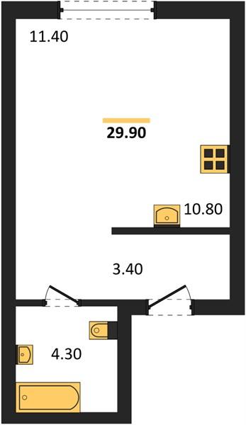 Студия, 29.9 м²