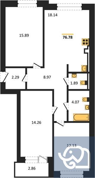 3-комнатная квартира, 76.8 м²