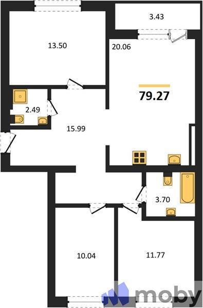 3-комнатная квартира, 79.3 м²