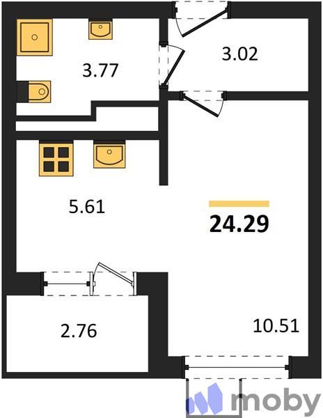 Студия, 24.3 м²