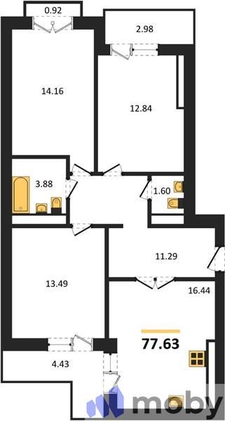 3-комнатная квартира, 82.0 м²