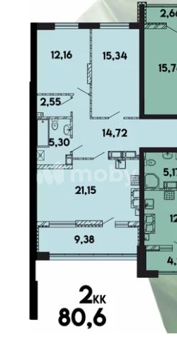 2-комнатная квартира, 80.4 м²