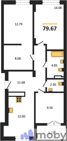 3-комнатная квартира, 79.7 м²