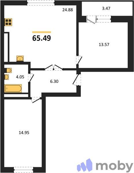 2-комнатная квартира, 65.5 м²