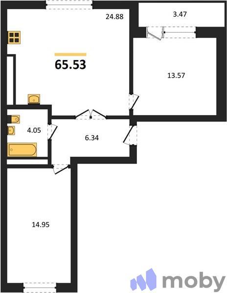 2-комнатная квартира, 65.5 м²