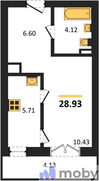 Студия, 28.9 м²