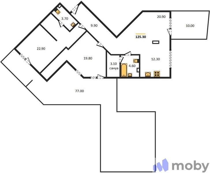 2-комнатная квартира, 123.4 м²