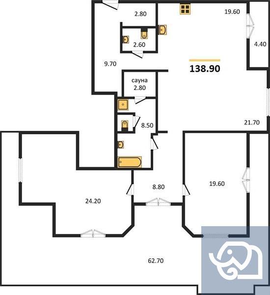 2-комнатная квартира, 138.9 м²
