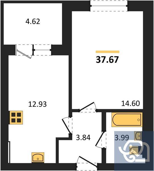 1-комнатная квартира, 38.0 м²