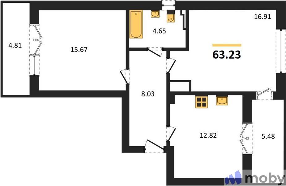 2-комнатная квартира, 63.2 м²