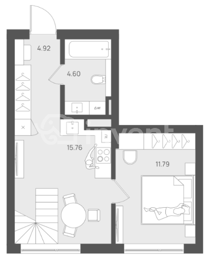 2-комнатная квартира, 51.6 м²