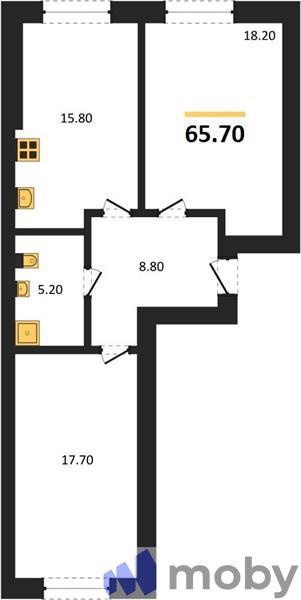 2-комнатная квартира, 65.7 м²