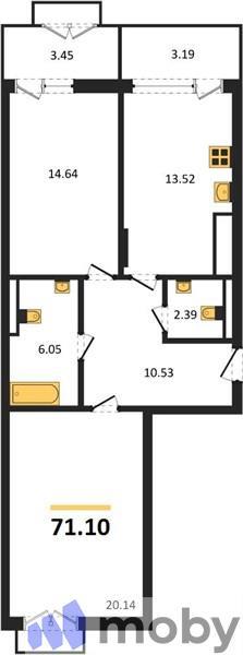 2-комнатная квартира, 71.1 м²