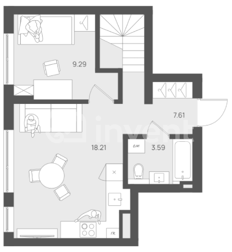 2-комнатная квартира, 54.0 м²