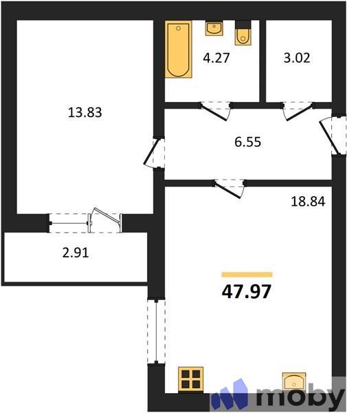1-комнатная квартира, 48.0 м²