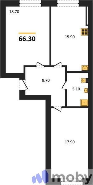 2-комнатная квартира, 66.3 м²