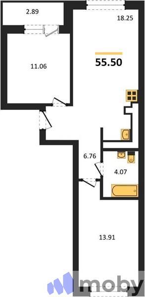 2-комнатная квартира, 55.5 м²
