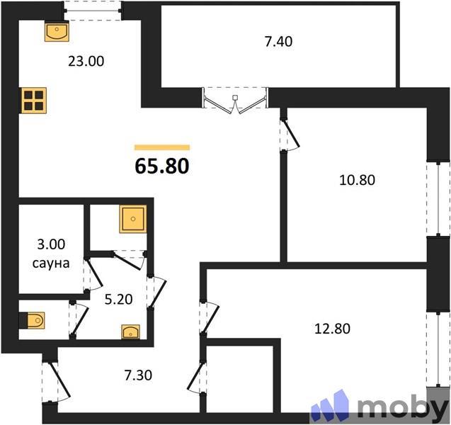 2-комнатная квартира, 65.8 м²