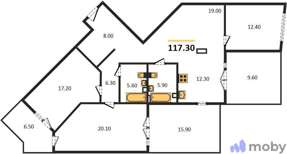 3-комнатная квартира, 117.3 м²