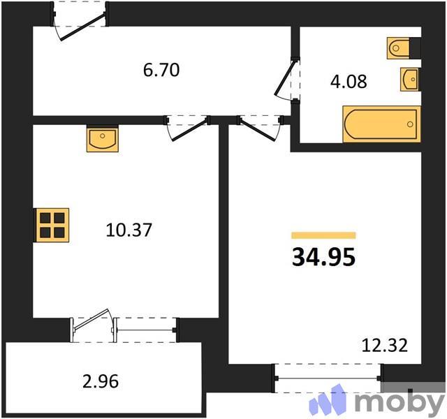 1-комнатная квартира, 35.0 м²