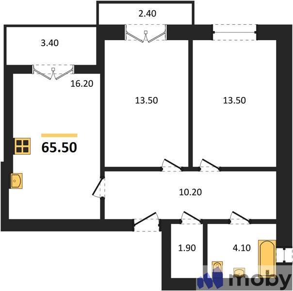 2-комнатная квартира, 65.5 м²