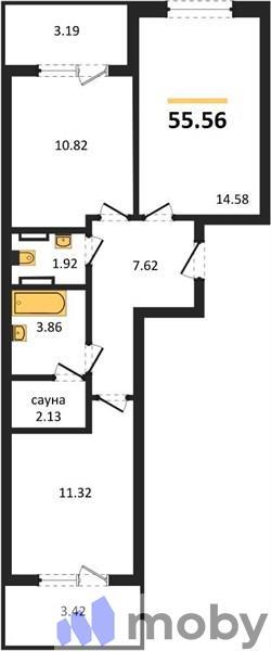 2-комнатная квартира, 55.6 м²