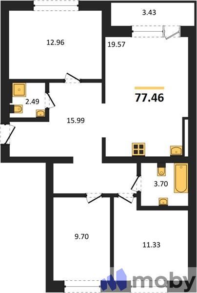 3-комнатная квартира, 79.2 м²