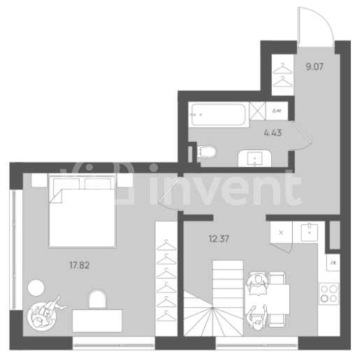 2-комнатная квартира, 61.1 м²