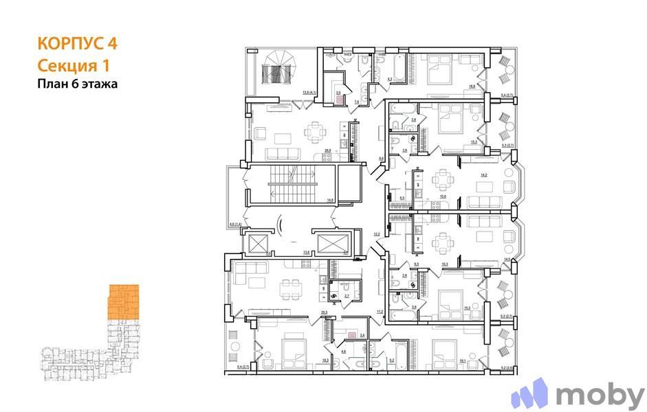 1-комнатная квартира, 76.0 м²