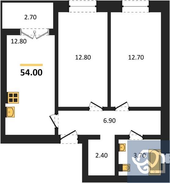 2-комнатная квартира, 54.0 м²