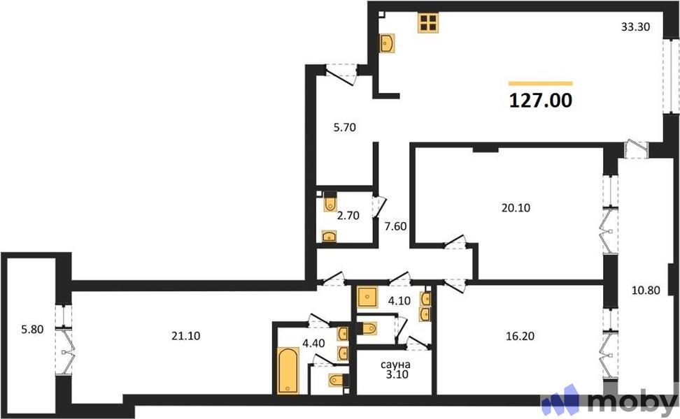 3-комнатная квартира, 127.0 м²