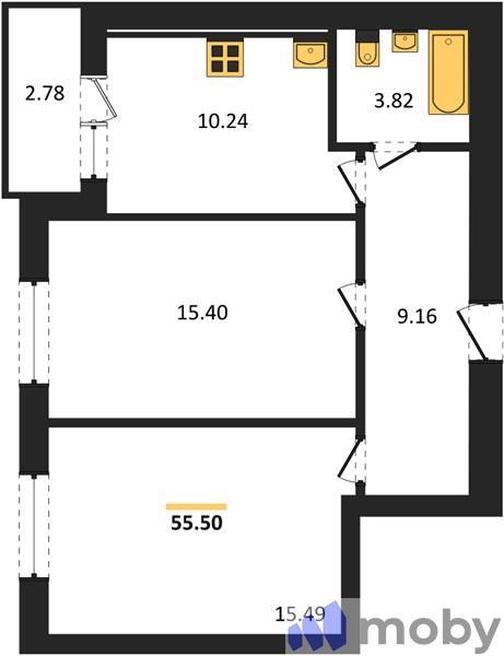 2-комнатная квартира, 56.9 м²