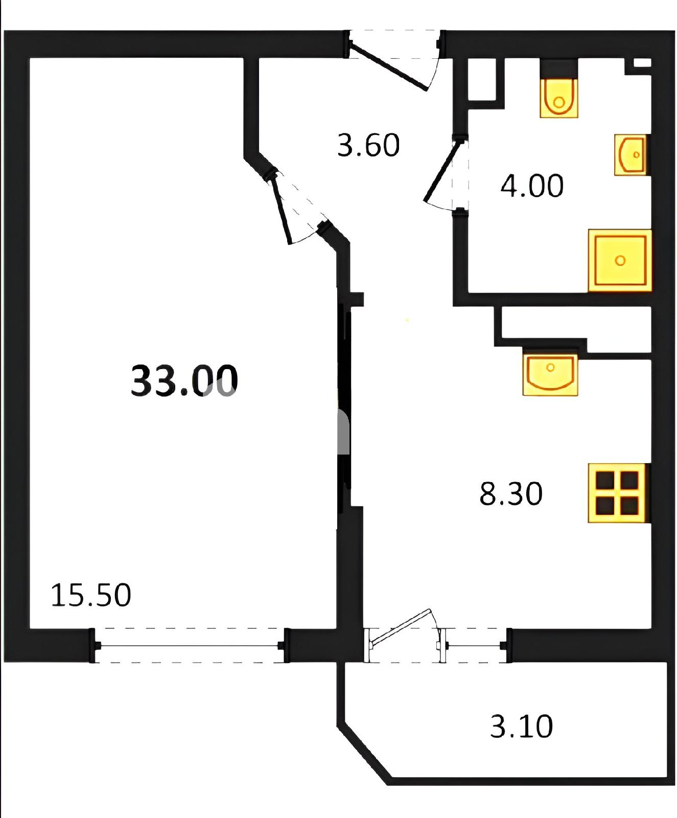1-комнатная квартира, 32.0 м²