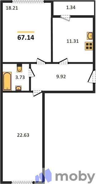 2-комнатная квартира, 67.1 м²