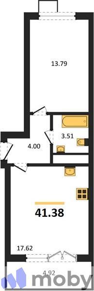 1-комнатная квартира, 41.4 м²