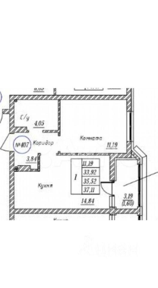 1-комнатная квартира, 37.1 м²